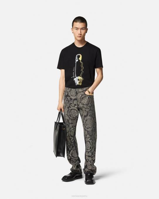 Versace ropa hombres camiseta con estampado de imperdible 6BPV1400 negro
