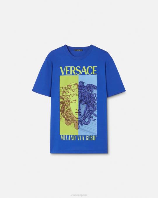 Versace ropa hombres camiseta con estampado de medusa 6BPV1411 azul