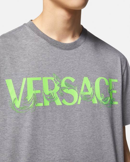 Versace ropa hombres camiseta con logo barroco bordado 6BPV1410 gris
