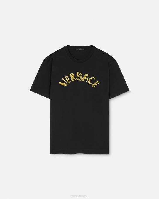 Versace ropa hombres camiseta con logo barroco de conchas marinas 6BPV1359 negro