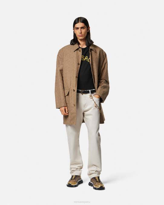 Versace ropa hombres camiseta con logo barroco de conchas marinas 6BPV1359 negro