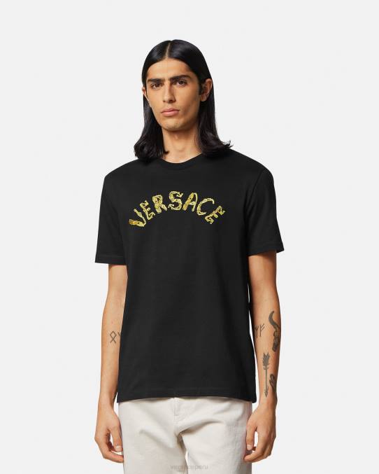 Versace ropa hombres camiseta con logo barroco de conchas marinas 6BPV1359 negro