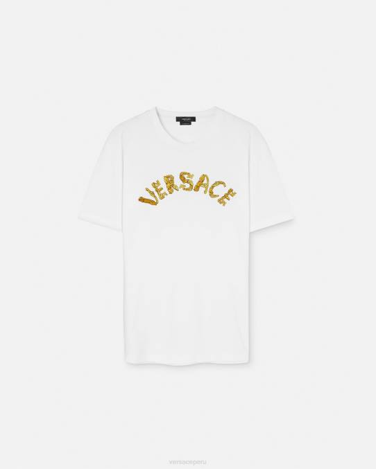 Versace ropa hombres camiseta con logo barroco de conchas marinas 6BPV1360 blanco