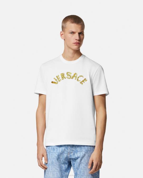 Versace ropa hombres camiseta con logo barroco de conchas marinas 6BPV1360 blanco