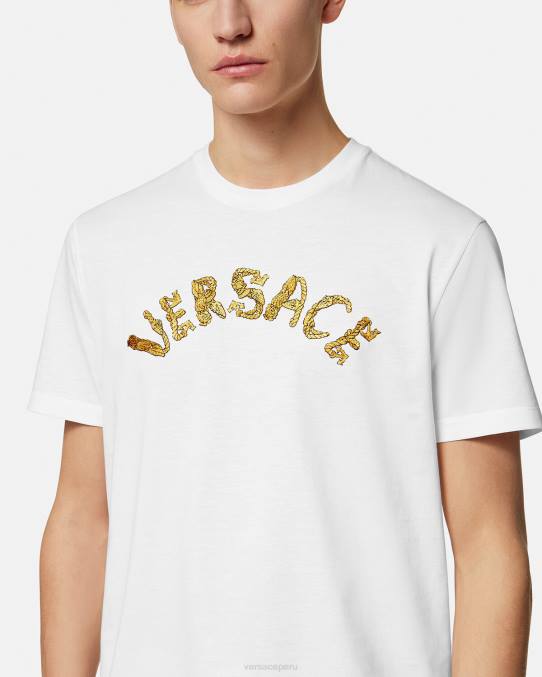 Versace ropa hombres camiseta con logo barroco de conchas marinas 6BPV1360 blanco