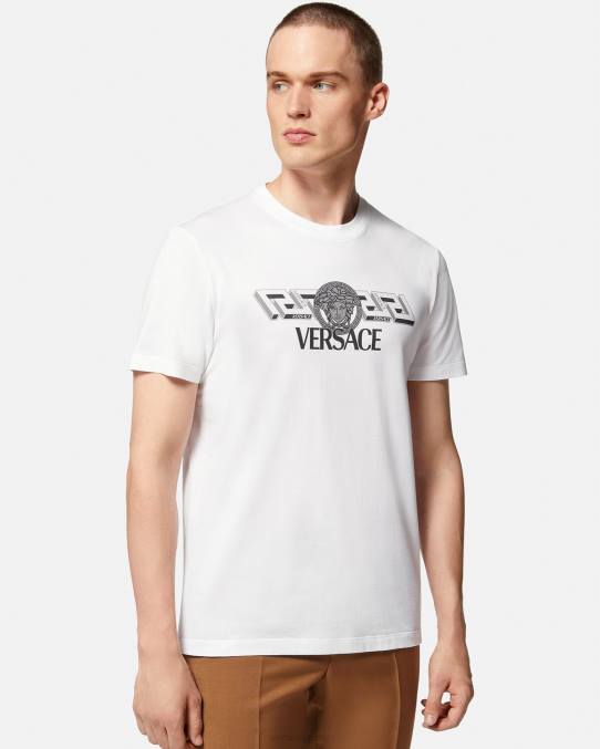 Versace ropa hombres camiseta con logo de la greca 6BPV1408 blanco