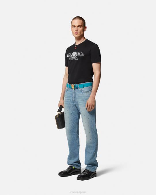 Versace ropa hombres camiseta con logo de la greca 6BPV1409 negro