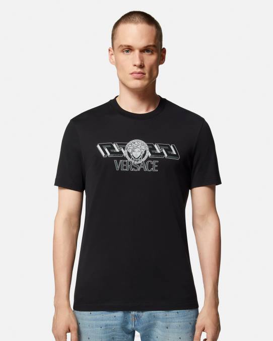 Versace ropa hombres camiseta con logo de la greca 6BPV1409 negro