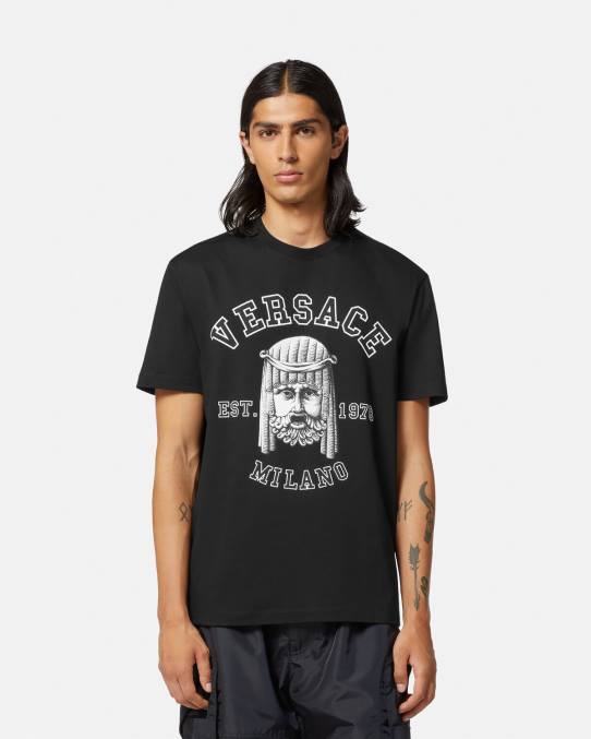 Versace ropa hombres camiseta con logo de la maschera 6BPV1385 negro