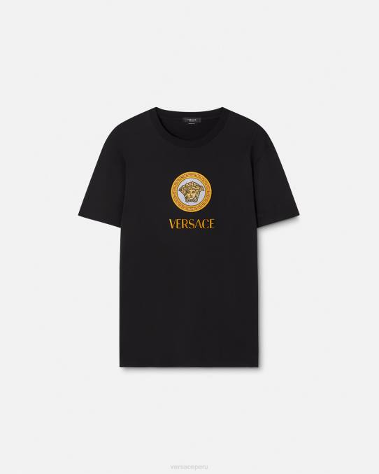 Versace ropa hombres camiseta con logo de medusa bordado 6BPV1399 negro