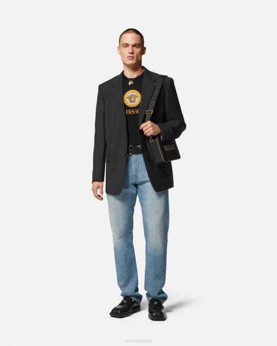Versace ropa hombres camiseta con logo de medusa bordado 6BPV1399 negro