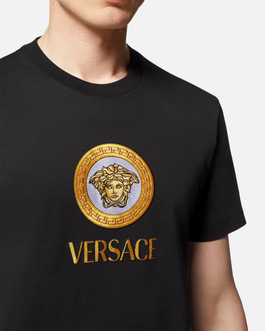 Versace ropa hombres camiseta con logo de medusa bordado 6BPV1399 negro