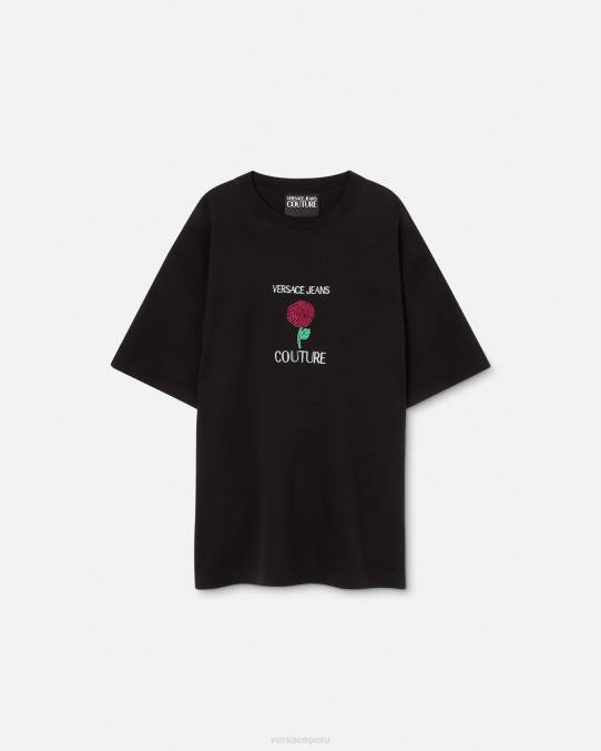 Versace ropa hombres camiseta con logo de rosas 6BPV2372 negro