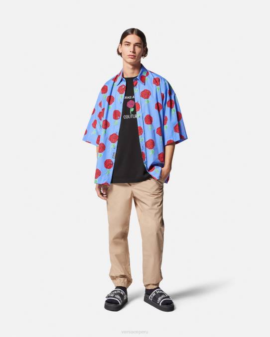 Versace ropa hombres camiseta con logo de rosas 6BPV2372 negro