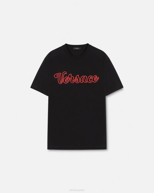 Versace ropa hombres camiseta con logo universitario bordado 6BPV1404 negro