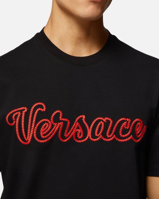 Versace ropa hombres camiseta con logo universitario bordado 6BPV1404 negro