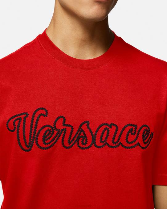 Versace ropa hombres camiseta con logo universitario bordado 6BPV1405 rojo