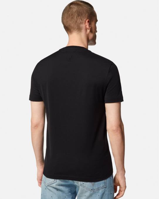 Versace ropa hombres camiseta con logo universitario de cristales 6BPV1406 negro