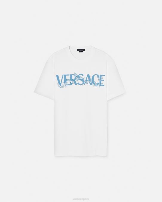 Versace ropa hombres camiseta con logo y silueta barroca 6BPV1366 blanco