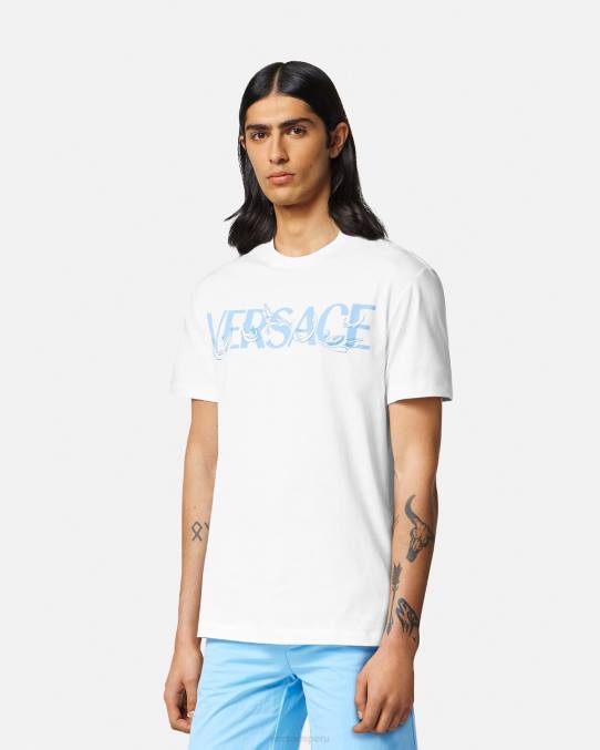 Versace ropa hombres camiseta con logo y silueta barroca 6BPV1366 blanco