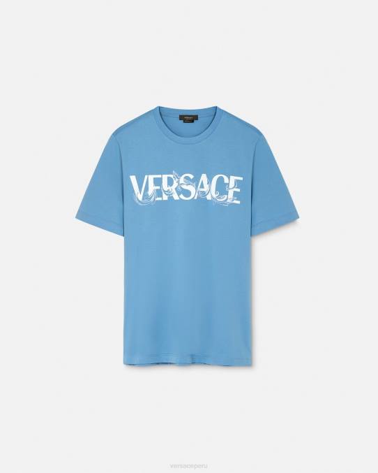 Versace ropa hombres camiseta con logo y silueta barroca 6BPV1367 azul claro