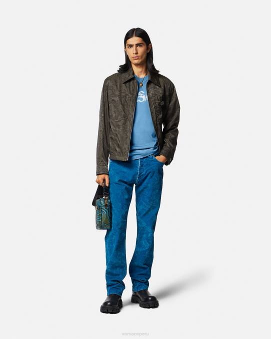 Versace ropa hombres camiseta con logo y silueta barroca 6BPV1367 azul claro