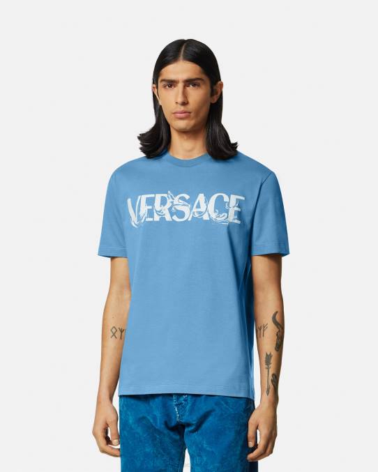 Versace ropa hombres camiseta con logo y silueta barroca 6BPV1367 azul claro