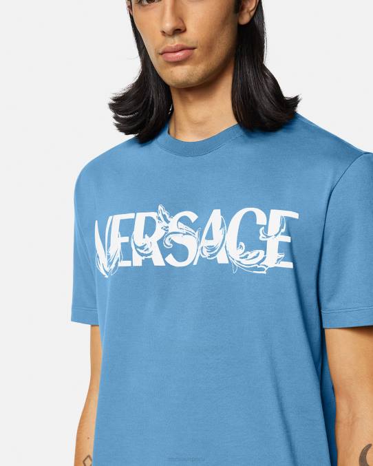 Versace ropa hombres camiseta con logo y silueta barroca 6BPV1367 azul claro