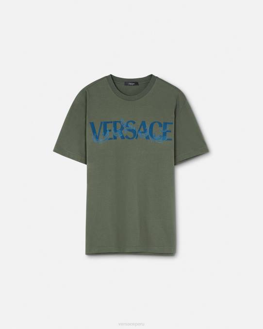 Versace ropa hombres camiseta con logo y silueta barroca 6BPV1368 verde