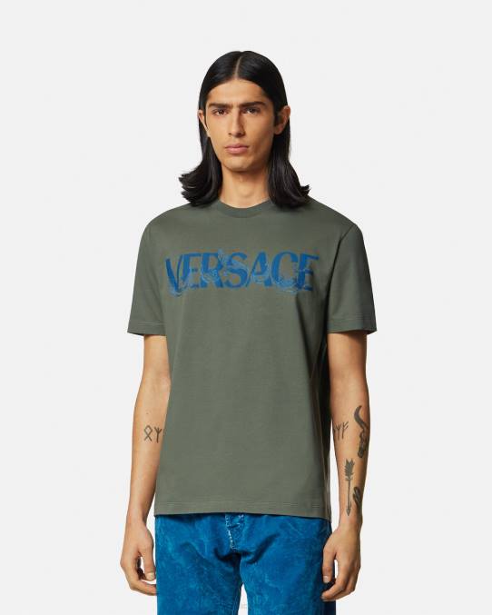 Versace ropa hombres camiseta con logo y silueta barroca 6BPV1368 verde