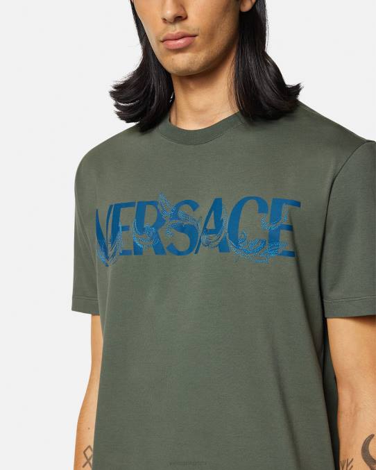 Versace ropa hombres camiseta con logo y silueta barroca 6BPV1368 verde