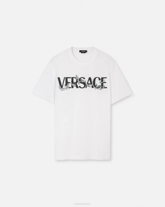 Versace ropa hombres camiseta con logo y silueta barroca 6BPV1379 blanco