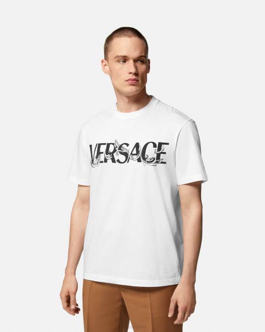 Versace ropa hombres camiseta con logo y silueta barroca 6BPV1379 blanco