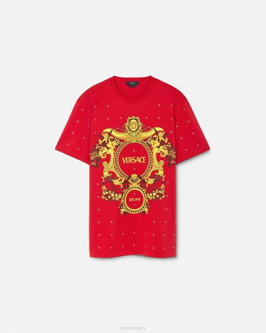 Versace ropa hombres camiseta con rejilla de cristal barroco 6BPV1401 rojo