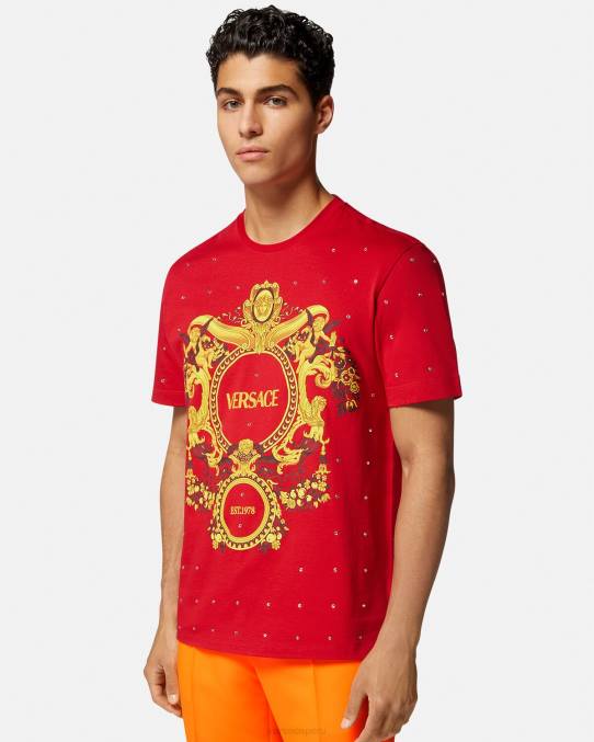 Versace ropa hombres camiseta con rejilla de cristal barroco 6BPV1401 rojo