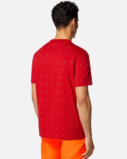 Versace ropa hombres camiseta con rejilla de cristal barroco 6BPV1401 rojo
