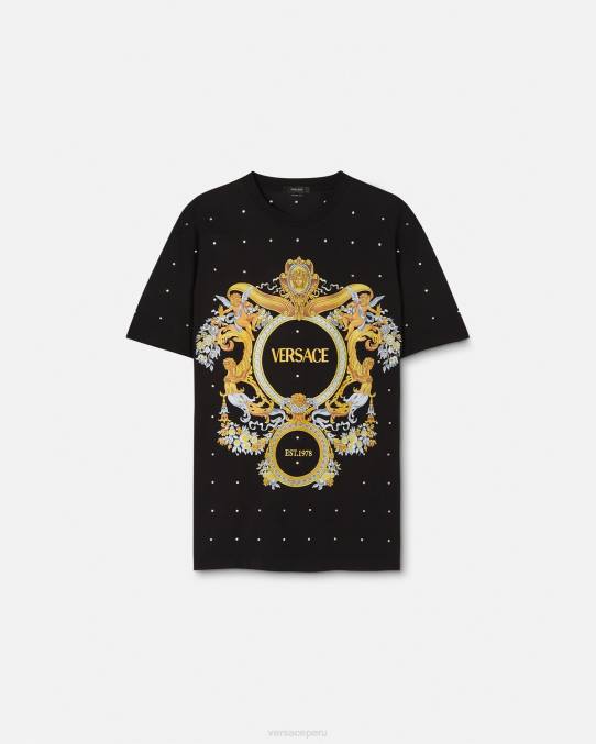 Versace ropa hombres camiseta con rejilla de cristal barroco 6BPV1402 negro