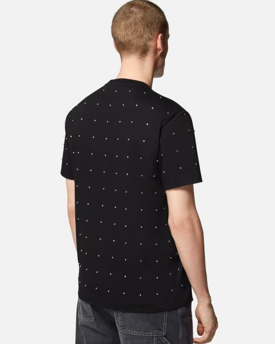 Versace ropa hombres camiseta con rejilla de cristal barroco 6BPV1402 negro