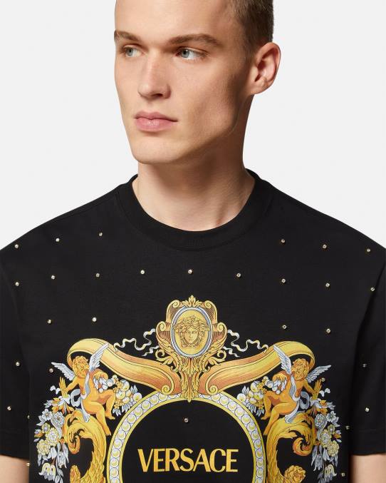 Versace ropa hombres camiseta con rejilla de cristal barroco 6BPV1402 negro