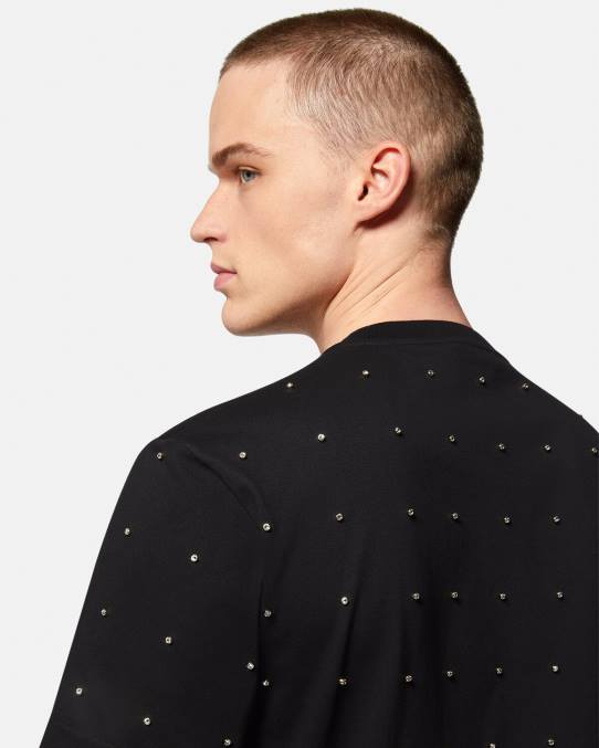 Versace ropa hombres camiseta con rejilla de cristal barroco 6BPV1402 negro