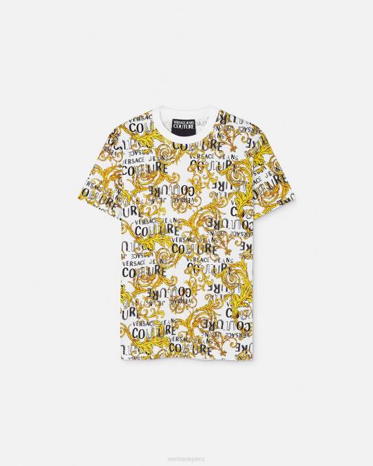 Versace ropa hombres camiseta de alta costura con logo 6BPV2386 oro y blanco