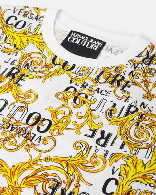 Versace ropa hombres camiseta de alta costura con logo 6BPV2386 oro y blanco