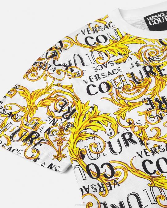 Versace ropa hombres camiseta de alta costura con logo 6BPV2386 oro y blanco