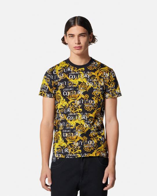 Versace ropa hombres camiseta de alta costura con logo 6BPV2387 oro negro