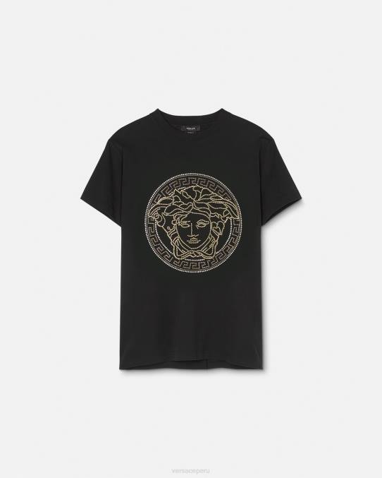 Versace ropa hombres playera con logo de Medusa y adornos 6BPV1377 negro