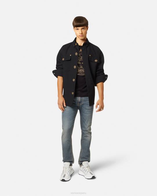 Versace ropa hombres playera con logo de Medusa y adornos 6BPV1377 negro