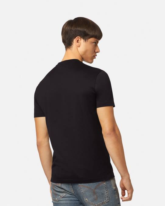 Versace ropa hombres playera con logo de Medusa y adornos 6BPV1377 negro