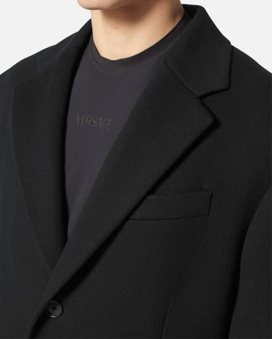 Versace ropa hombres abrigo de lana con botonadura simple 6BPV1245 negro