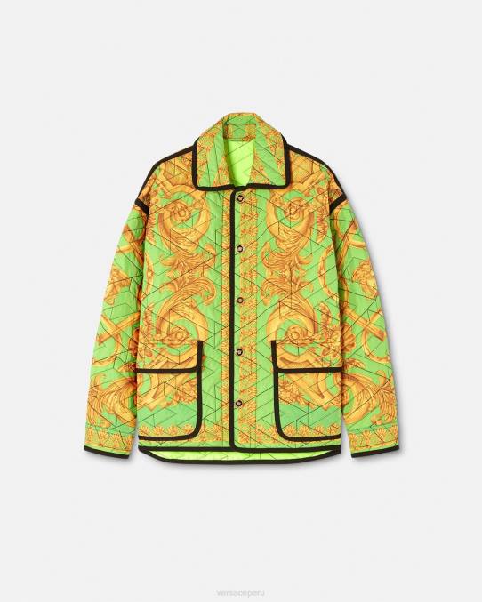 Versace ropa hombres chaqueta blusón acolchada barroco 660 6BPV1242 oro y verde