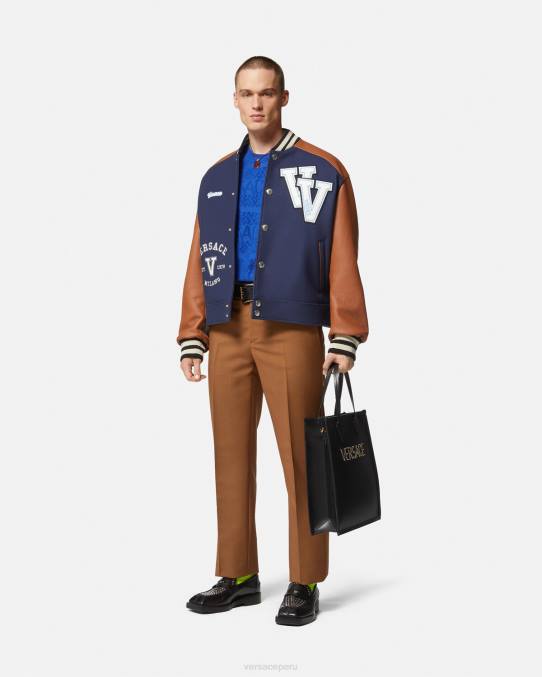 Versace ropa hombres chaqueta bomber con logo universitario 6BPV1257 azul Marrón